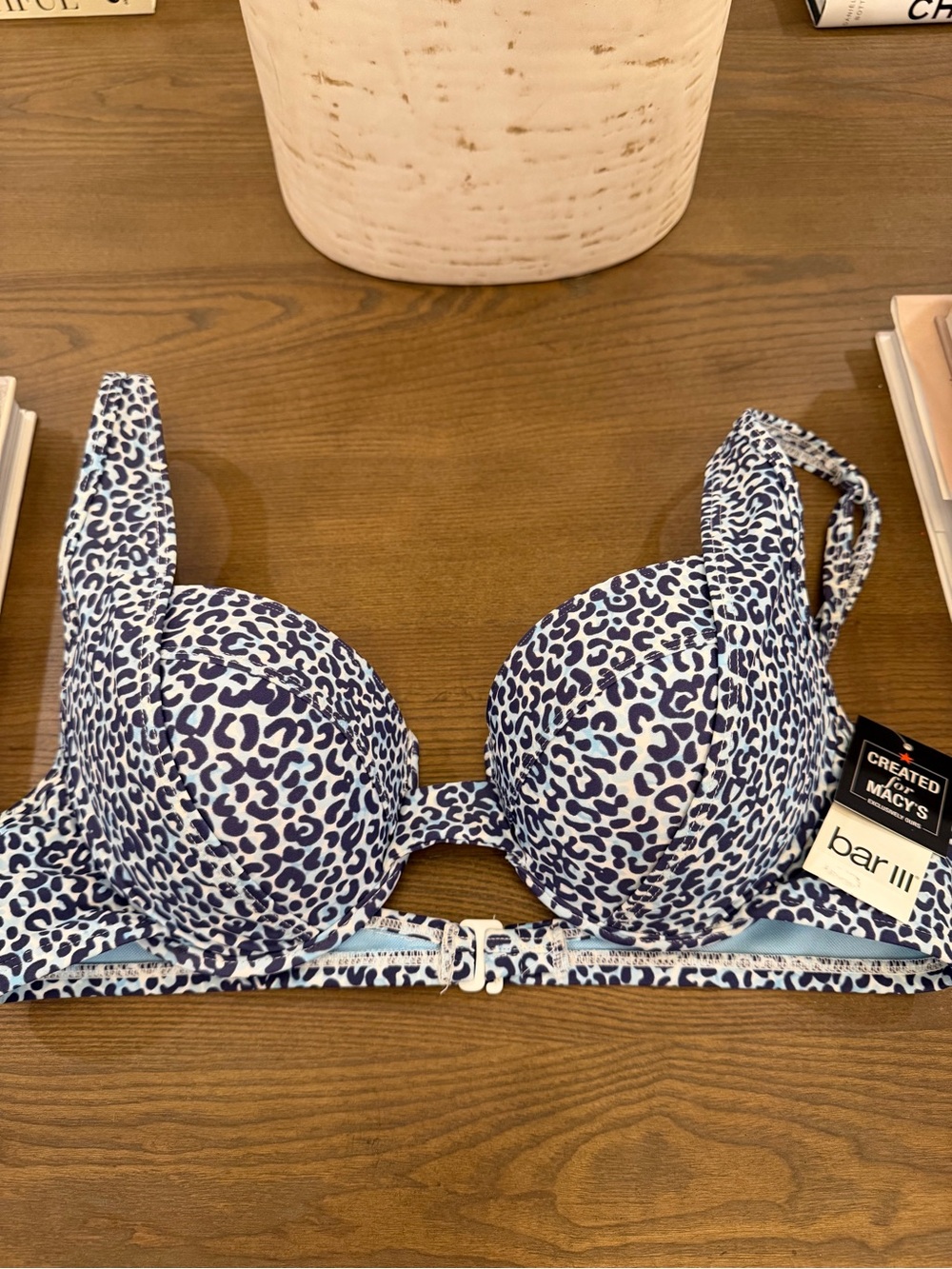 Bar III Navy and White Leopard Print Push-Up Bra